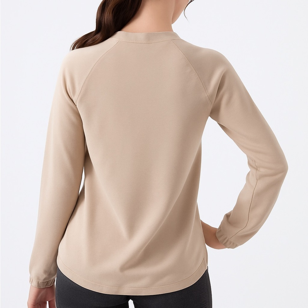 NUX Sleek Sweat Modal Ultra Soft Relaxed Fit Sweatshirt High-Low Hem in Tan, S - Picture 3 of 6